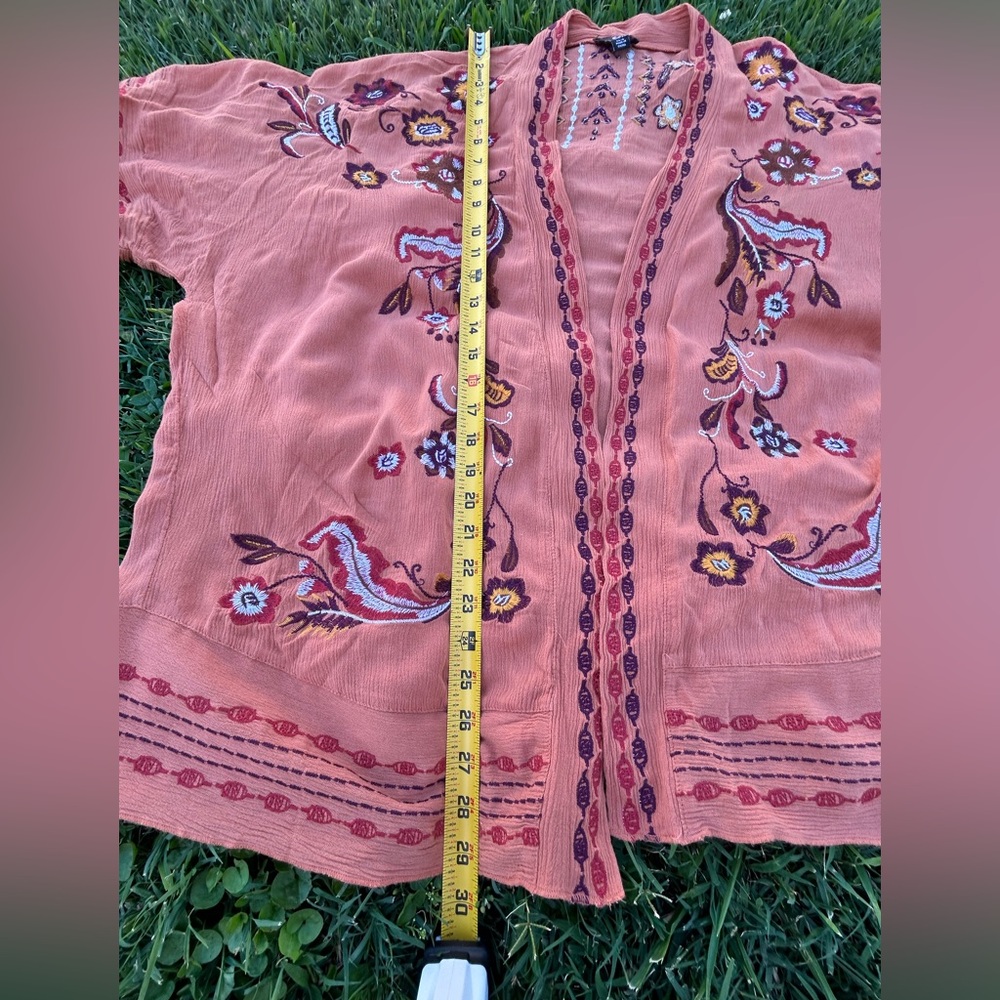 Orange Floral Women's Kimono Jacket - Picture 6 of 8